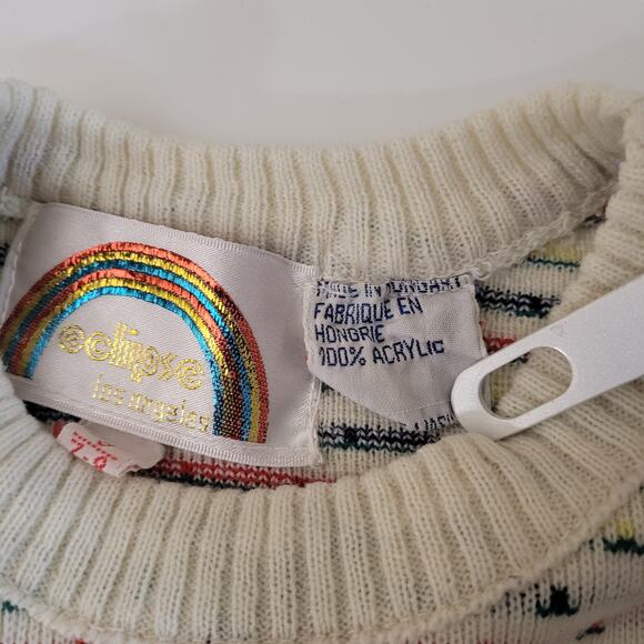 Vintage Eclipse Los Angeles White Confetti Flower Sweater Kids Sz 7 100% Acrylic - Picture 2 of 9